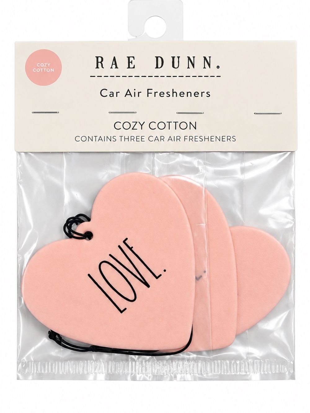 Rae Dunn Cozy Cotton LOVE Heart Car Air Fresheners 3 Pack NEW